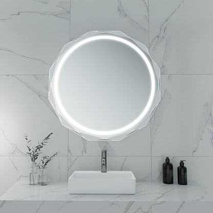 Round LED Bathroom Mirror, Beveled Edge Frameless Wall Mount Bathroom Vanity Mirror with 3-Color and Anti-Fog, 30 Inch, Silver