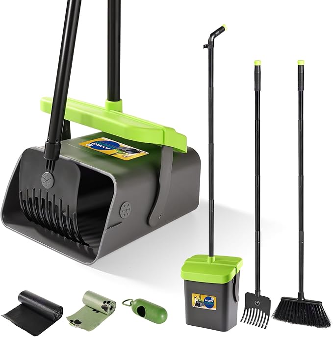 Pooper Scooper Swivel Bin & Rake Kit with 35 Bags – 46" Long Handle Heavy Duty Dog Poop Scooper with Bag Attachment, Yard Pet Waste Cleanup Tool for Large Medium Small Dogs-Mewly Pet