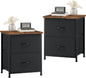 Somdot Nightstand Set of 2, Small Dresser for Bedroom with 2 Drawers,Night Stand Bedside Table End Table with Fabric Bins for Bedroom Kids Closet Dorm Guest Room, Black Rustic Brown