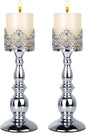 Candle Holders for Pillar Candles Gothic Matte Black Vintage Tall Candle Holders Set of 2 Decorative Large Table Centerpieces Candle Stand Decor (Silver 2PCS A)
