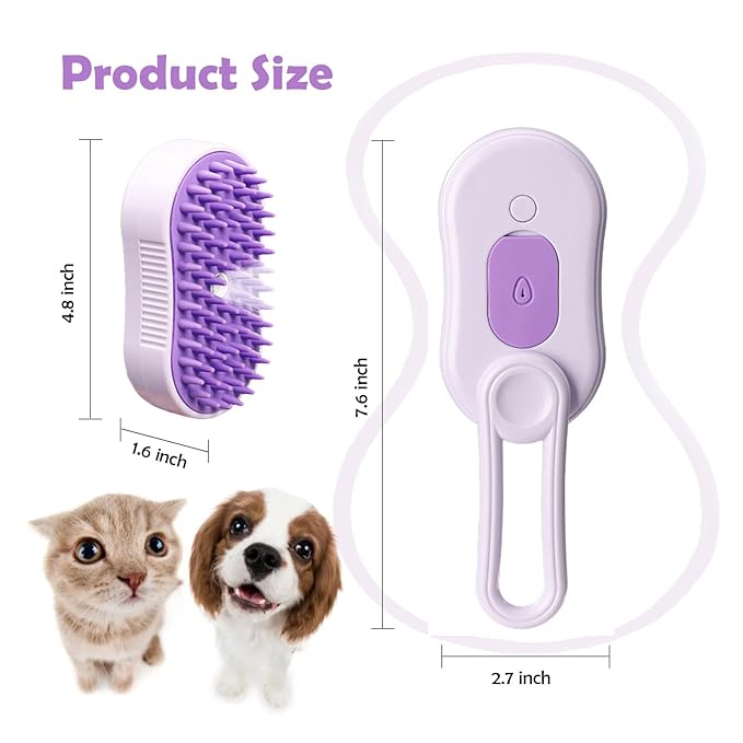 Cat Steam Brush, Rechargeable Pet Steam Grooming Brush with Collapsible Handle, Cat Brushes for Indoor Cats, Cat Water Brush, Detangling and Removing Loose Hair, includes Charging Cable-Mewly Pet