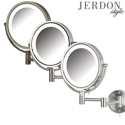 JERDON Wall-Mounted Makeup Mirror with Lights - Chrome Lighted Makeup Mirror with 8X Magnification - Model HL88CL
