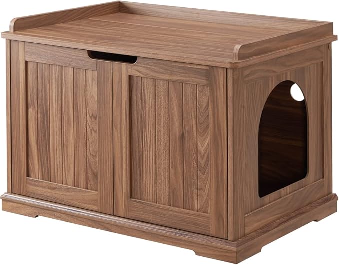 unipaws Cat Litter Box Enclosure Furniture, Hidden Litter Box Cover Washroom, Dog Proof Cabinet House for Large Cat, Hideaway Litter Box, Walnut-Mewly Pet