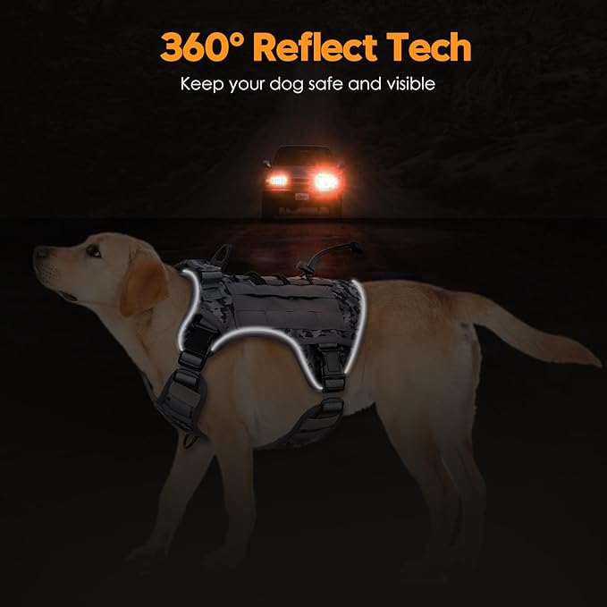 Heavy-Duty Tactical Dog Harness for Large Dogs, No Pull Adjustable Reflective Pet Vest with Molle System, K9 Military-Grade Control for Service Training, Outdoor & 10+ Breeds, Gray Camo, X-Large-Mewly Pet
