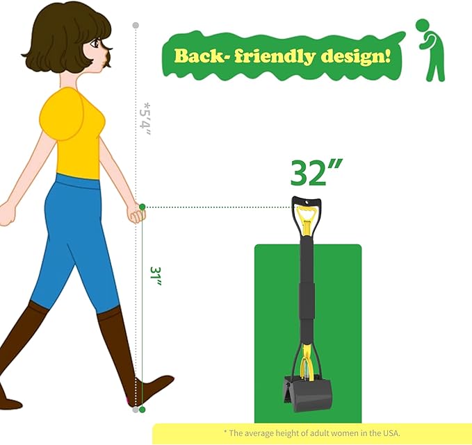 32" Heavy Duty Dog Pooper Scooper for Large Dogs, Extra Long Handle Foldable Poop Pick Up Tool with Durable Spring, Great for Yard, Lawns, Grass, Dirt, Gravel-Mewly Pet