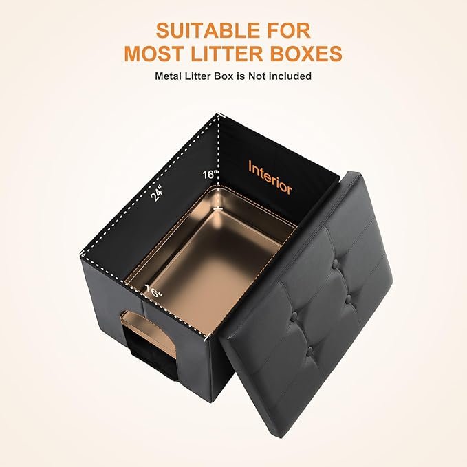 MEEXPAWS Cat Litter Box Enclosure Furniture Hidden, Cat Washroom Bench Storage Cabinet |Large 25.6'' x 17.7'' x 17.7''| Dog Proof | Waterproof Inside/Easy Clean | Easy Assembly | Odor Control(Black)-Mewly Pet