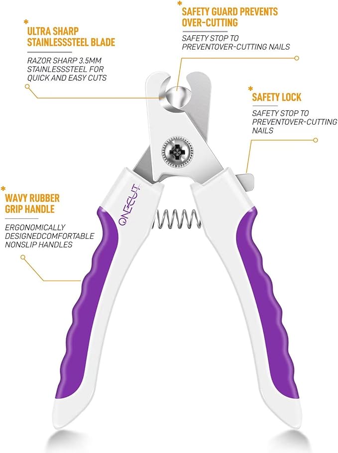 OneCut 4.7" Small Dog & Cat Nail Clipper Stainless Steel Cat Claw Trimmers for Rabbits, Guinea Pigs, Birds, Puppies, Kittens and Small Animals Pet Nail Clipper for Professional and Home Use (Purple)-Mewly Pet