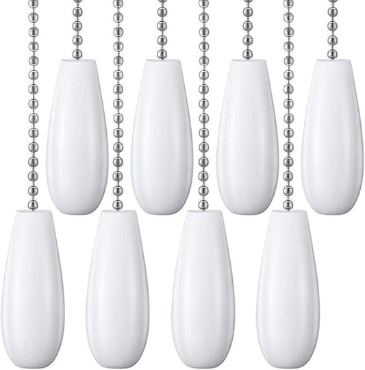 Decorative Ceiling Fan Extension 12 Inches White Wooden Pull Chain Set Ornaments for Light Lamp (Nickel) 8 Pcs
