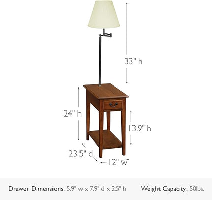 Haven Ridge Solid Wood Side Table with Built-In Swing Arm Lamp and Drawer, Medium Oak Brown, Perfect for Entryways, Living Rooms, and Small Spaces – Leick Home, 9037-MED
