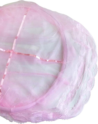 BCBYou Pink Princess Bed Canopy Netting Mosquito Net Round Lace Dome for Twin Full and Queen Size Beds Crib with Jumbo Swag Hook