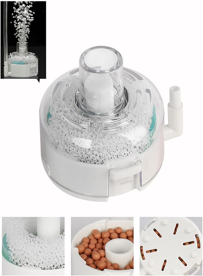 UPETTOOLS Mini Aquarium Sponge Filter, Small Fish Tank Filter Submersible Fish Filter Built-in Air Bubble Stone and Bio Balls for Fish Tanks up to 5 Gallon (Air Pump Not Included)-Mewly Pet