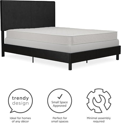 DHP Janford Upholstered Bed, Black Faux Leather, Queen