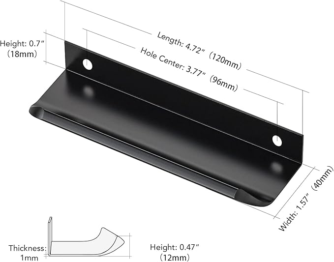 Ravinte Hardware 30 Pack Black Cabinet Handles, 4.75 Inch (120mm) Finger Edge Pulls, 3.75 Inch Hole Center, Finger Pulls for Cabinets