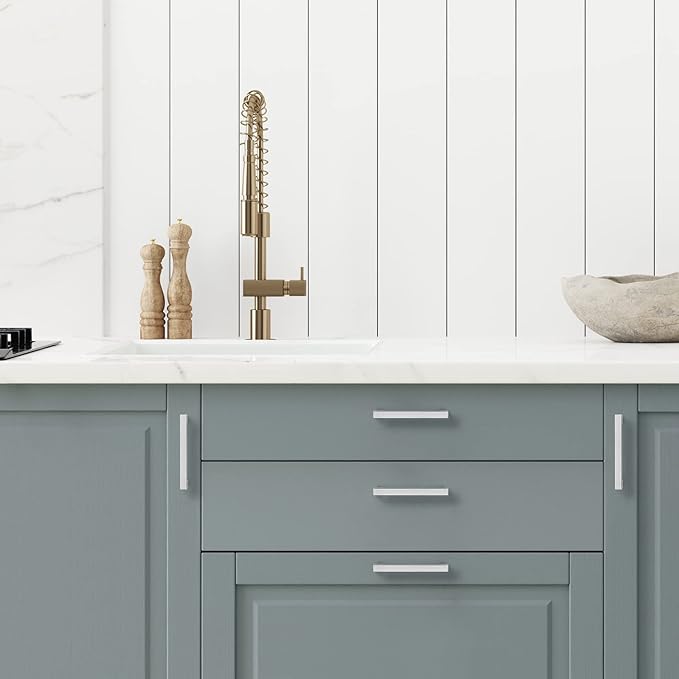 Ravinte 5 Pack Brushed Nickel Kitchen Cabinet Handles 4-1/2 Inch Cabinet Pulls Square Kitchen Hardware for Cabinet Drawer Pulls Drawer Handles Come with Screwdriver