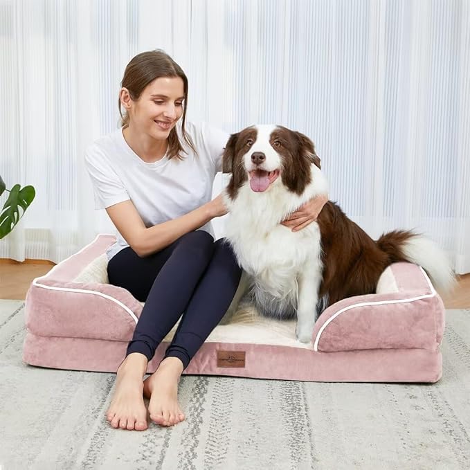 Comfort Expression Waterproof Orthopedic Dog Beds Jumbo Breed, Extra Large Dog Beds, PV Washable Pet Sofa Couch with Removable Cover & Non-Slip Bottom(Pink)-Mewly Pet