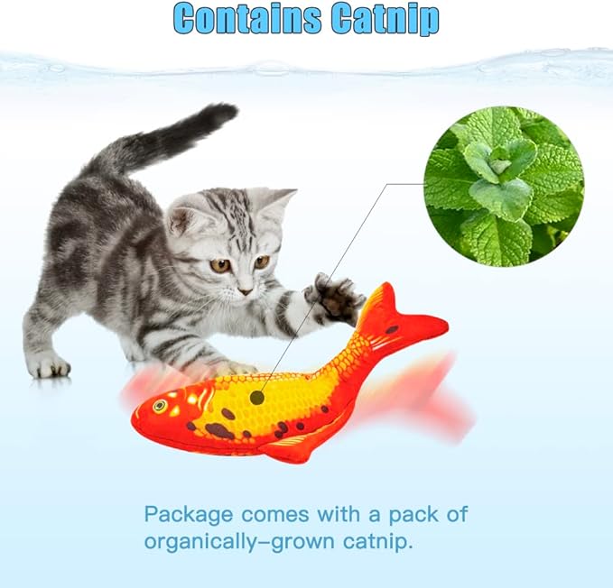 TOOGE 2 Pack 9" Floppy Fish Cat Toys with SilverVine and Catnip for Indoor Cats for Small Dogs Interactive Automatic Flopping Fish Cat Kicker Toys for Cats Puppy Small Dog-Mewly Pet