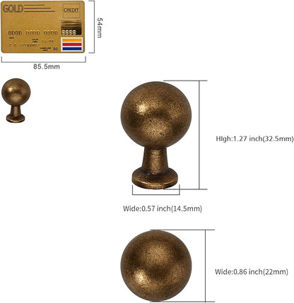 Amerdeco 10 Pack Antique Brass Cabinet Knobs Single Hole Cabinet Pulls Round Kitchen Cabinet Knobs Solid Drawer Knobs Dresser Knobs and Pulls for Bathroom Cabinets ZH0041