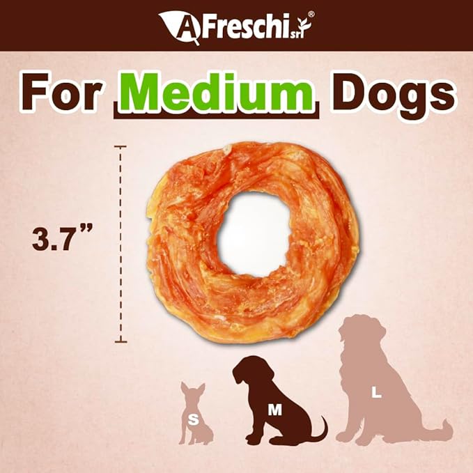 Afreschi Turkey Tendon for Dogs, Dog Treats for Signature Series, All Natural Human Grade Puppy Chew, USA-Sourced Turkey Tendon, Hypoallergenic, Rawhide Alternative, 20 Units/Box Ring (Medium)-Mewly Pet