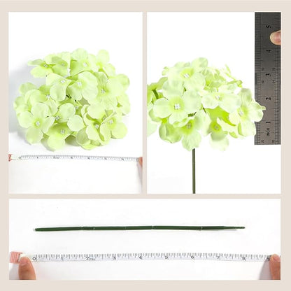 Auihiay 64 PCS Full Hydrangea Flowers, Silk Hydrangea Artificial Flowers Heads with Stems, Artificial Flowers for Wedding, Garden, Baby Shower, Party, Outdoor Indoor Decoration (Light Green)