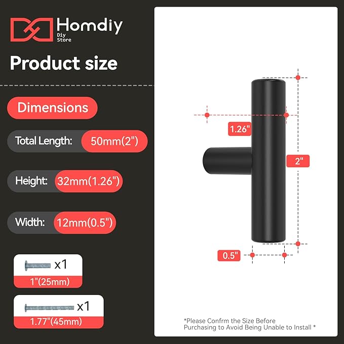 homdiy Black Cabinet Handles 20Pack Single Hole Kitchen Drawer Pulls and Knobs Stainless Steel Cabinet Hardware for Bathroom, Cupboard