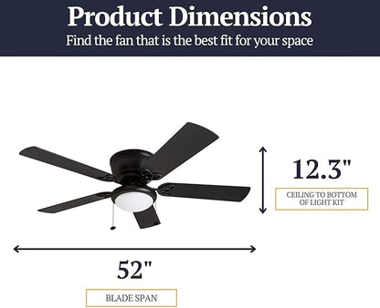 Prominence Home Benton Traditional 52 Inch Ceiling Fan with Light, LED Flush Mount Ceiling Fan, Indoor Fan with 5 Blades, Matte Black and Gray Cedar Blade Finish Options, Matte Black (50853-01)