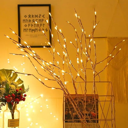DK177 2 Pack Led Branch Light Battery Operated Lighted Branch Vase Filler Willow Tree Artificial Little Twig Power Golden 30 Inch 20 LED for Home Romantic Decoration (Gold-Warm White)