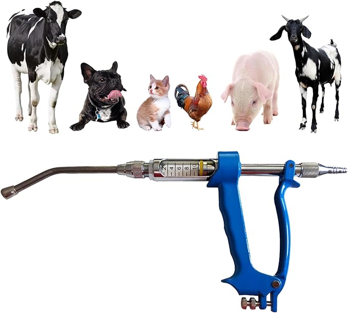 10ML Veterinary Metal Feeding Gun, Continuous Drench Gun Dosing Device Veterinary Adjustable Medicine Dispenser Husbandry Autonomous Feeding Tool, for Pig Cow, Sheep, Horse (Blue, 10ML No Bottle)-Mewly Pet