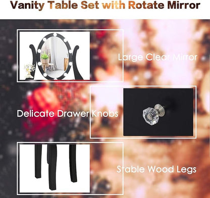 CHARMAID Makeup Vanity Table with Lighted Mirror, Vanity Desk with 10 LED Lights, Adjustable Brightness, 5 Drawers and Removable Storage Organizer, Bedroom Dressing Table with Stool (Black)