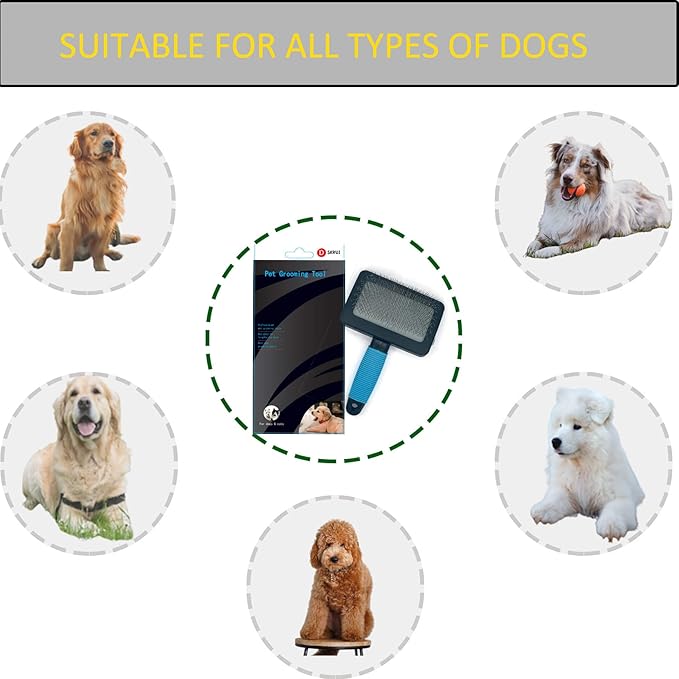 Dog Brush for Long Haired Dogs - Large Firm Slicker Brushes for Poodles, Goldendoodles & Shedding Grooming - Soft Massage Stainless Steel Pins (25mm/1") - Gentle Pet Grooming Wire-Mewly Pet