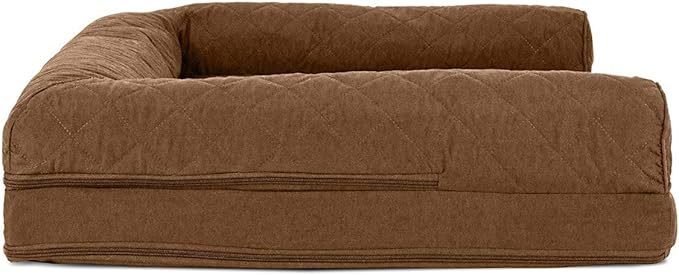 Furhaven Cooling Gel Dog Bed for Large/Medium Dogs w/ Removable Bolsters & Washable Cover, For Dogs Up to 55 lbs - Quilted Sofa - Toasted Brown, Large-Mewly Pet