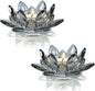 Lotus Black Crystal Candlestick 2-Piece Tealight Candle Set, Black Glass Votive Candle Holder for Tabletop Dining Table Center Decoration Ideal Candle Holder for Wedding Valentine's Day Decoration