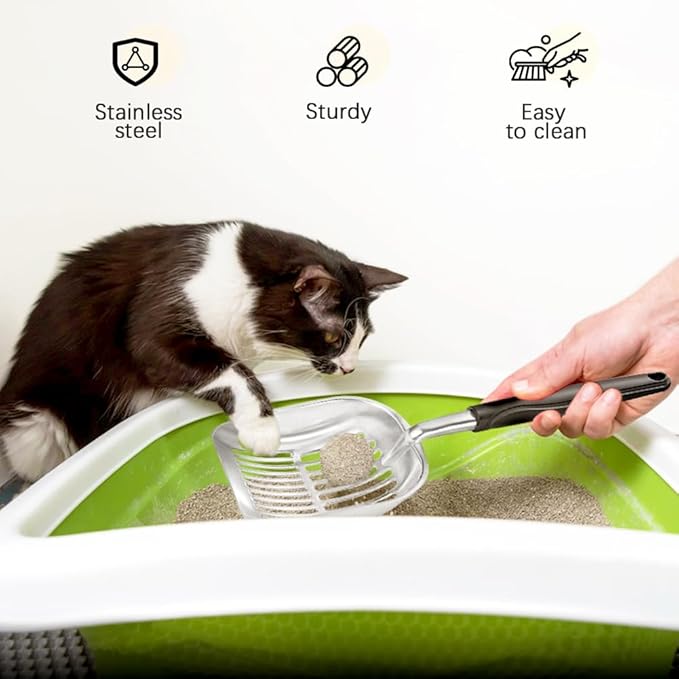 Cat Litter Scoop - Sturdy Mesh Scooper,Long Handle Cat Scooper,Aluminum Alloy Sifter Metal Scoop,Poop Sifting,Mesh shovel,Suitable for Cat Litter Box,Christmas GiftSuitable for Cat Litter Box-Mewly Pet
