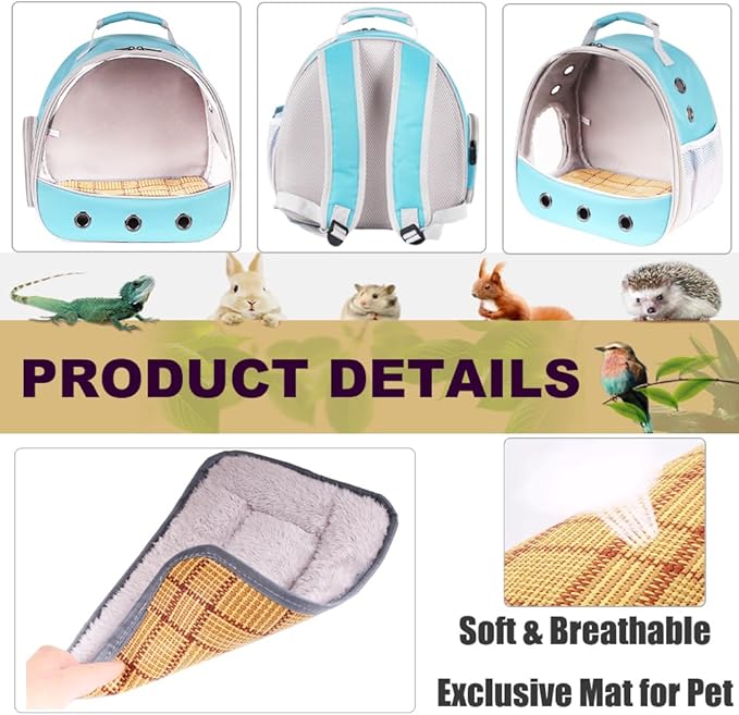 Small Animal Travel Carrier Backpack to Carry and Transport Guinea Pig Birds Bearded Dragon, Clear Front Window, Portable Bag to Transport Hamster Hedgehog-Mewly Pet