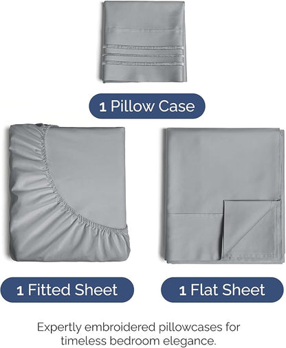 Twin Size 3 Piece Sheet Set - Comfy Breathable & Cooling Bed Sheets Set - Hotel Luxury Bedding for Women, Men, Kids, Teens, Boys & Girls - Deep Pockets, Soft and Wrinkle Free - Oeko-Tex - Steel Blue