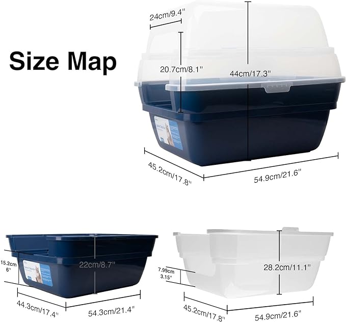 Petfamily Cat Litter Box, Large Foldable Jumbo Hooded Cat Litter Box with Transparent Lid (Navy Blue)-Mewly Pet