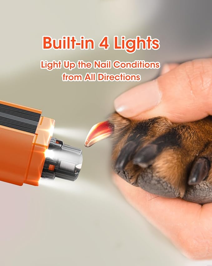 Super Powerful Dog Nail Trimmers, Dog Nail Clipper and Dog Nail Grinder Combo, Ultra Quiet, 3 Speeds, 4 Bright Lights, with Travel Lock, for Small, Meddium and Large Dogs, Cats, Small Animals-Mewly Pet