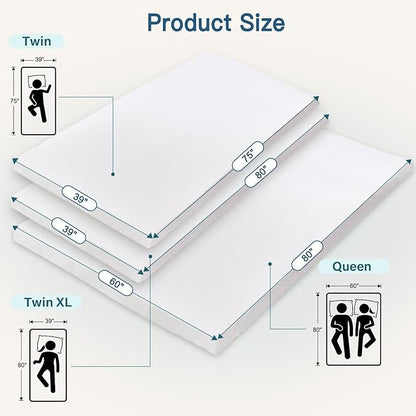 Airensky 3 Inch Memory Foam Mattress Topper,Cooling Gel Infused High Density Twin(39"x75") Topper with Removable Skin-Friendly Cover,Bed Topper for Pressure Relief Back Pain, CertiPUR-US Certified