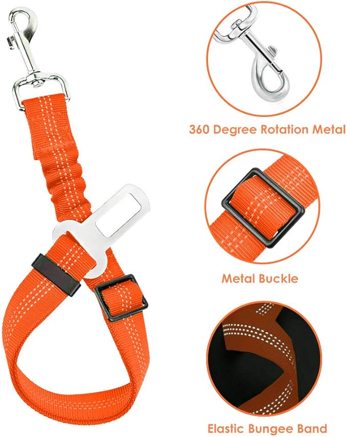 Lukovee Dog Seat Belt for Car, Adjustable Dog Car Harness for Large Medium Small Dogs, Soft Padded & Breathable Mesh Dog Seatbelt with Car Vehicle Connector Strap (Orange,Large)-Mewly Pet
