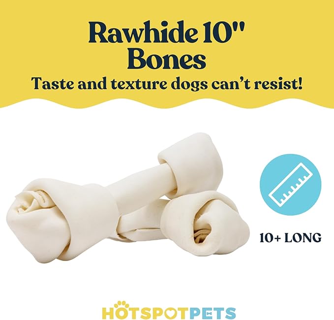 hotspot pets 10 Inch Large Rawhide Dog Bones - Made from Grass Fed Cows - Long Lasting Chews Great for Dental & Oral Care - Bones for Aggressive Chewers & Large Dogs (10 Inch - 2 Count)-Mewly Pet