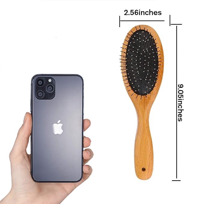 ClumsyPets Dog & Cat Ball Pin Slicker Grooming Brush with Bamboo Handle for Pets Massage Bath and Removes Mats Loose Fur Hairs-Mewly Pet