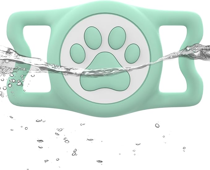 IP68 Waterpoof Dog Airtag Holder, Stretchy Silicone Full Body Covered Apple Air Tag Holder for Dog Cat Collar Fit All Width Collar (Green, 1 Pack)-Mewly Pet
