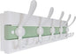 SKOLOO Coastal Wall Mounted Coat Rack - 17" Beach House Entryway Wooden Coat Hook with 5 Hooks for Hanging Coats, Hats or Towels, Oceanfront Cottage Core Collection, White & Green