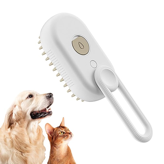 Steamy Pet Brush - Convenient Hair Removal, Easy Collection, Massage Function - Ideal Steam Brush for Cats! (White)1-Mewly Pet
