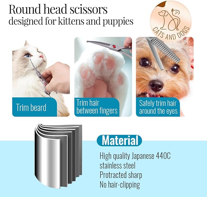 4.5" Dog Grooming Scissors - 2pcs Curved Scissors & Thinning Shears for Small Dog, Cat Face & Paws - Japan 440C (2Kit)-Mewly Pet