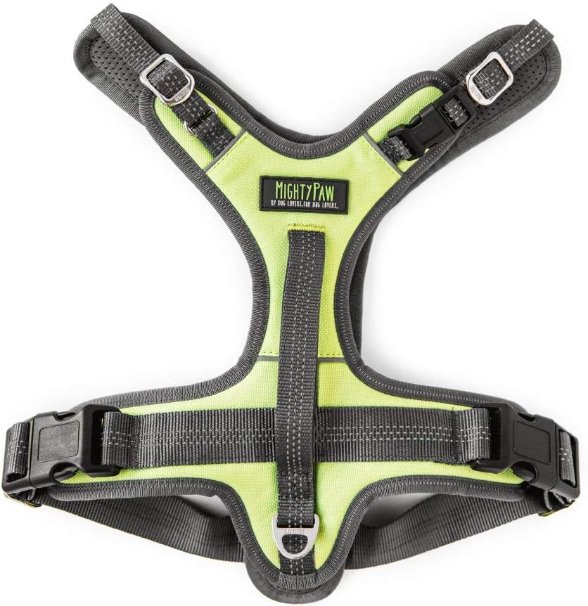 Mighty Paw Sport Harness 2.0 - Padded Canine Accessory - Adjustable Neck and Chest Straps - Enhanced Visibility with Reflective Stitching - Dog Padded Harness with Handle - Large - Green-Mewly Pet
