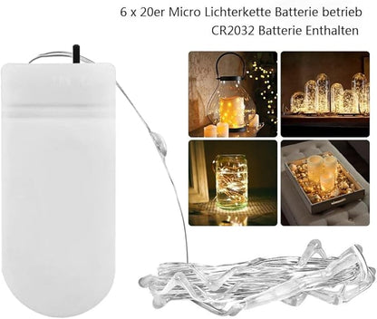 Fairy Lights CR2032 Battery Operated,6.6Ft/2Meter 20 LEDs Micro Silver Wire String Lights for Bedroom Christmas Party Wedding Decoration(Warm White, 12 Pack)