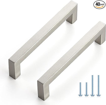 Ravinte 40 Pack Cabinet Handles Square Cabinets Cupboard Handles Brushed Nickel Drawer Pulls Stainless Steel Kitchen Cabinet Pulls Cabinet Hardware Drawer Handles 5 inch Hole Center