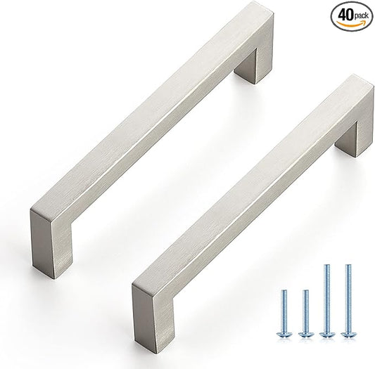 Ravinte 40 Pack Cabinet Handles Square Cabinets Cupboard Handles Brushed Nickel Drawer Pulls Stainless Steel Kitchen Cabinet Pulls Cabinet Hardware Drawer Handles 5 inch Hole Center