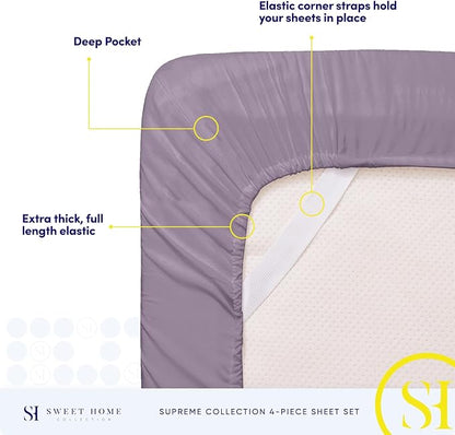 California King Sheet Sets - Breathable Luxury Sheets with Full Elastic & Secure Corner Straps Built In - 1800 Supreme Collection Cal King Deep Pocket Bedding Set, Sheet Set, California King, Plum
