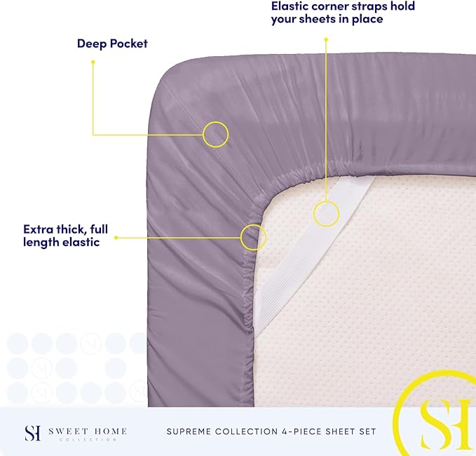 King Size Sheets - Breathable Luxury Bed Sheets with Full Elastic & Secure Corner Straps Built In - 1800 Supreme Collection Extra Soft Deep Pocket Bedding Set, Sheet Set, King, Plum